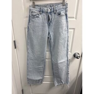 American Eagle Light Wash Straight Leg Raw Hem Jeans Women Size 0 Regular